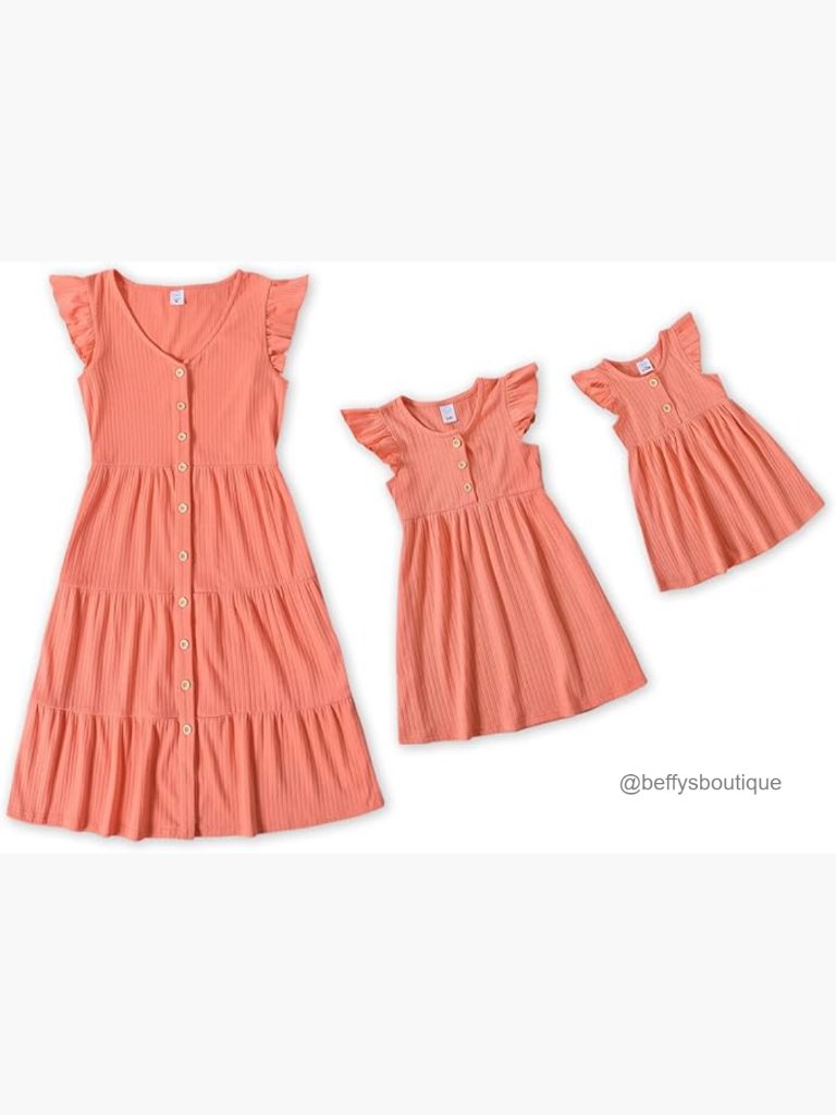 Matching Family Dresses Cotton Ruffle Decor Mommy And Me Dress